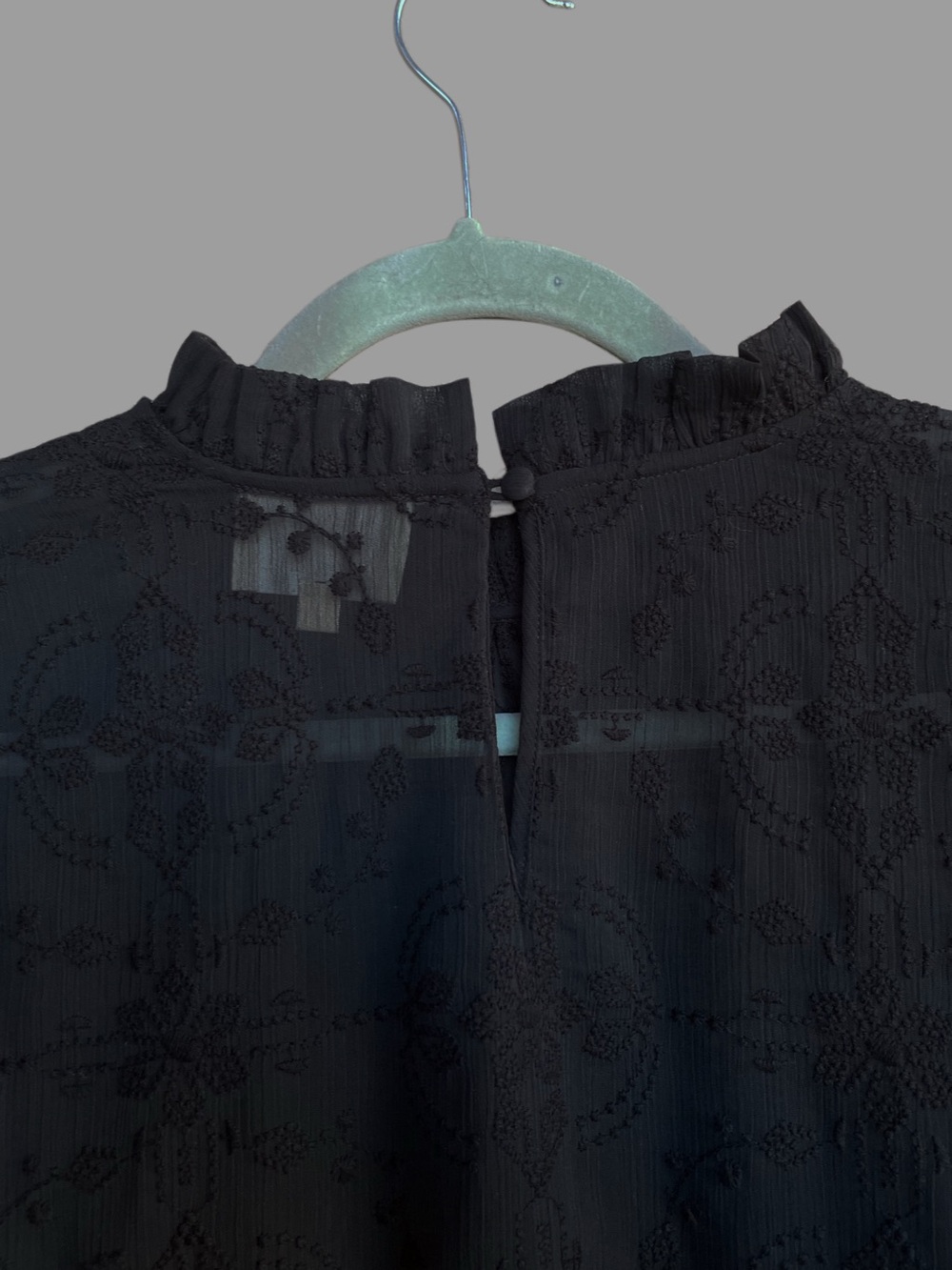 SEZANE Black Sheer Floral Embroidered Ruffle High Neck Valentine Blouse Top - Picture 10 of 14